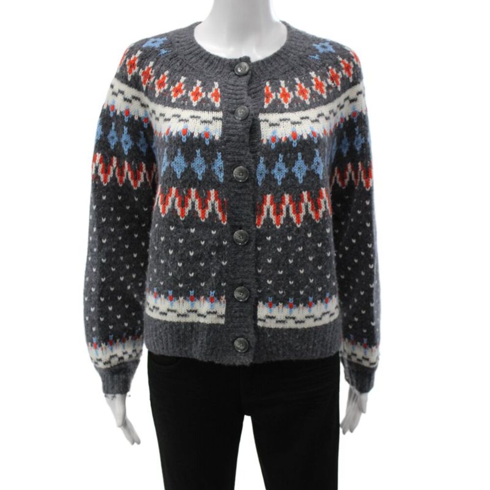 27 Miles Womens Gray Fair Isle Wool Cardigan Long Sleeve Size S